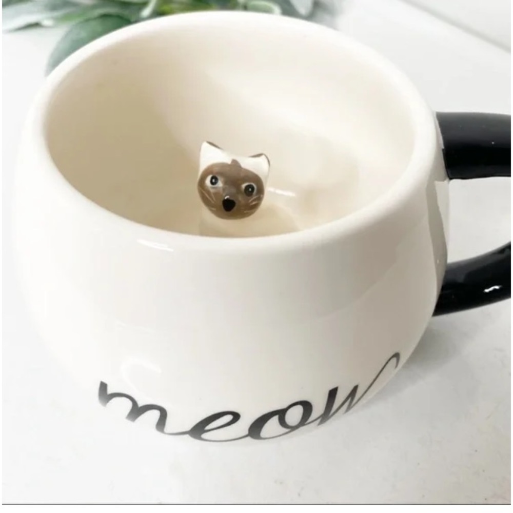 Cost Plus World Market Cream and Black Cat Bowl